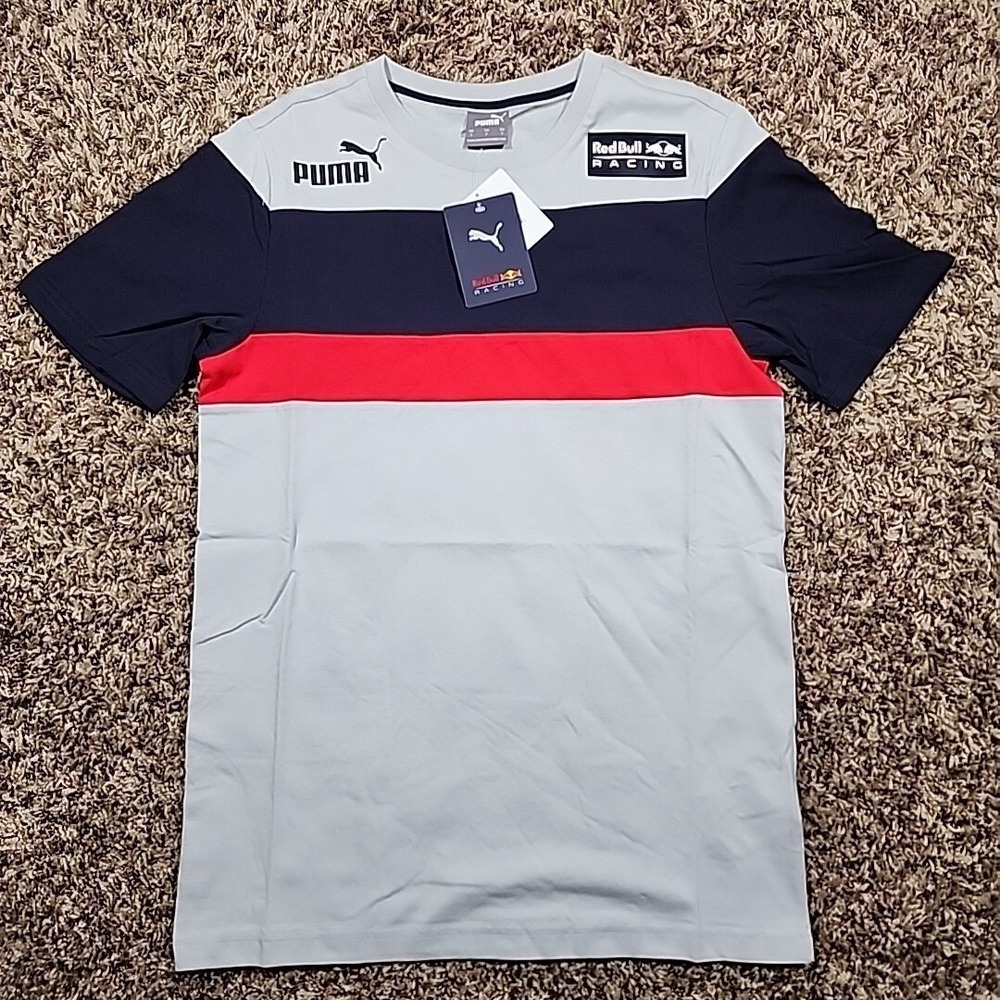 Red Bull Puma Mens Crew Neck T-Shirt Racing Team Logo Size Small Red Gray Blue